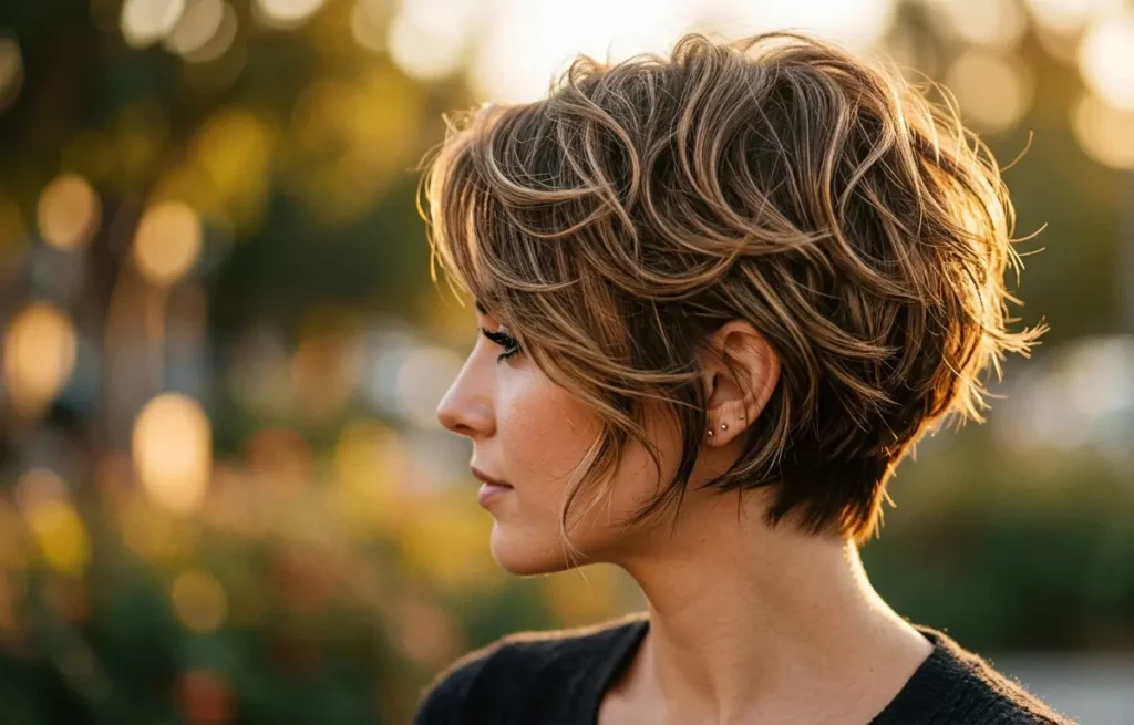 O corte curto feminino 2026 que está fazendo filas nos salões Detalhes de um corte de cabelo curto feminino moderno.