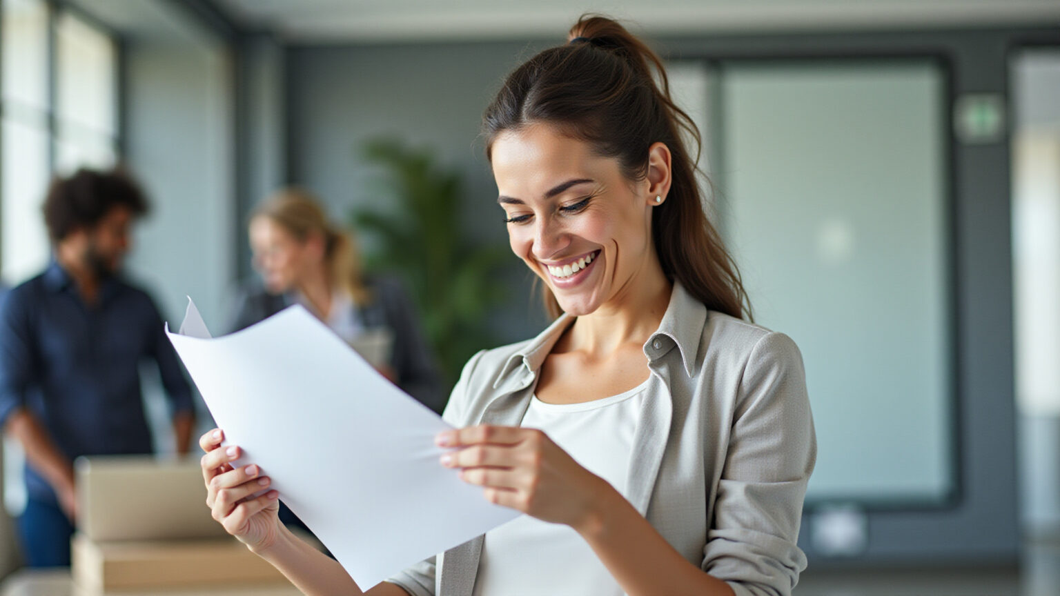 Expedição de documentos em escritório moderno.