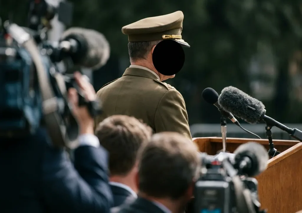 Comandante da PMDF visto de costas em palanque durante anúncio sobre combate à violência contra a mulher