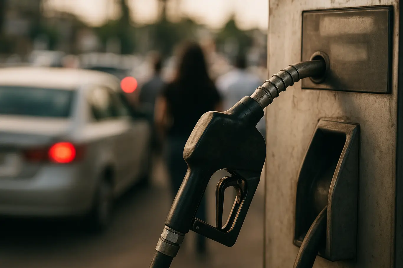 Bico de combustível em posto no DF com carros ao fundo