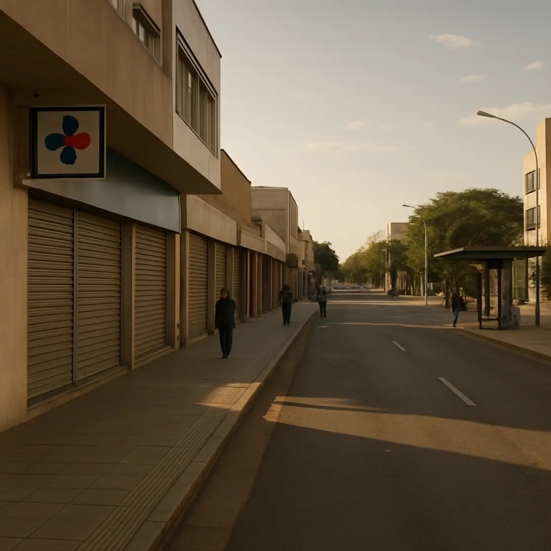 Rua comercial de Brasília com lojas fechadas e poucos pedestres durante o feriado de Tiradentes