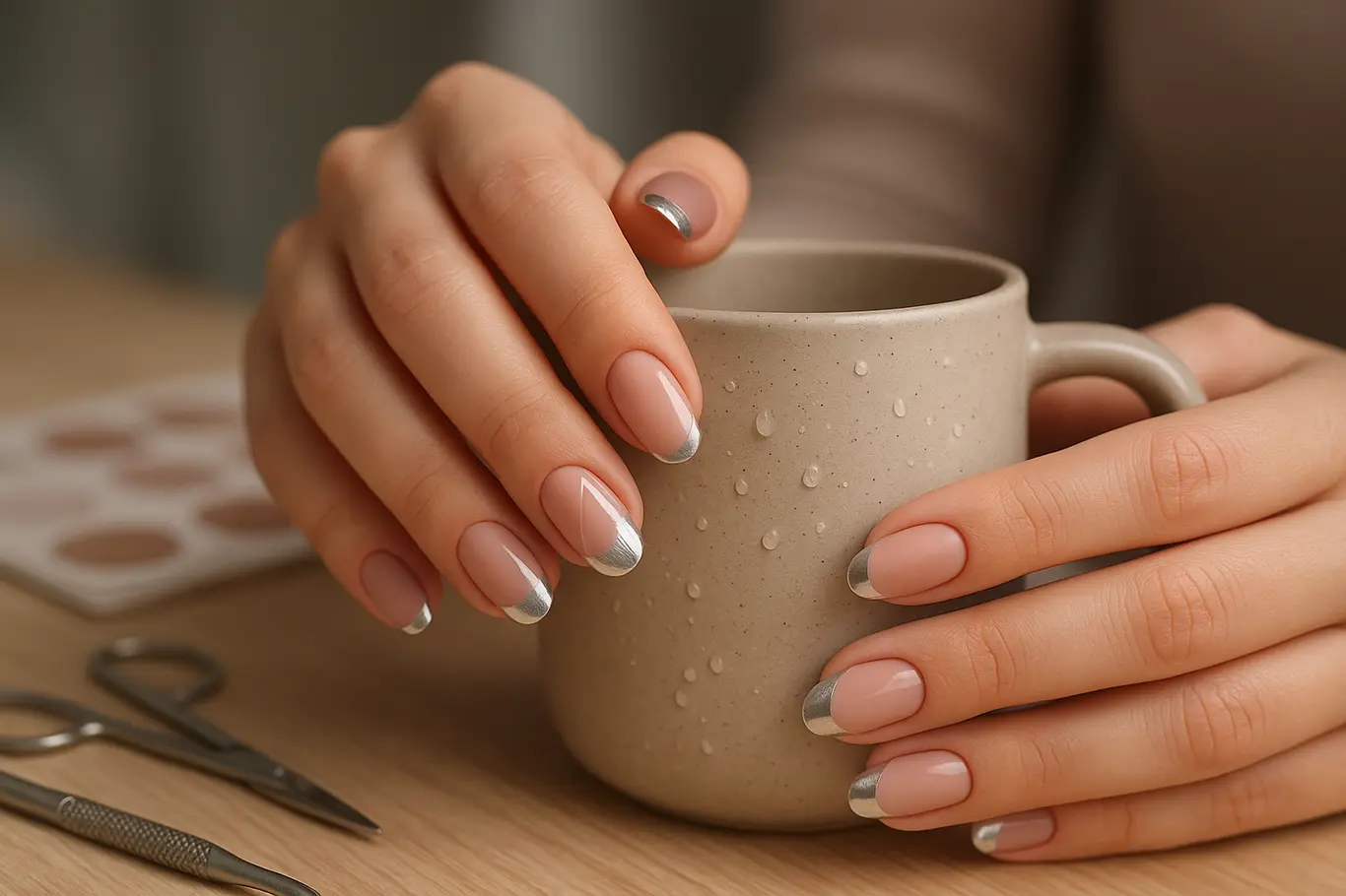 Plano médio de mãos mostrando variações de unhas decoradas 2026 com matte e micro-chrome