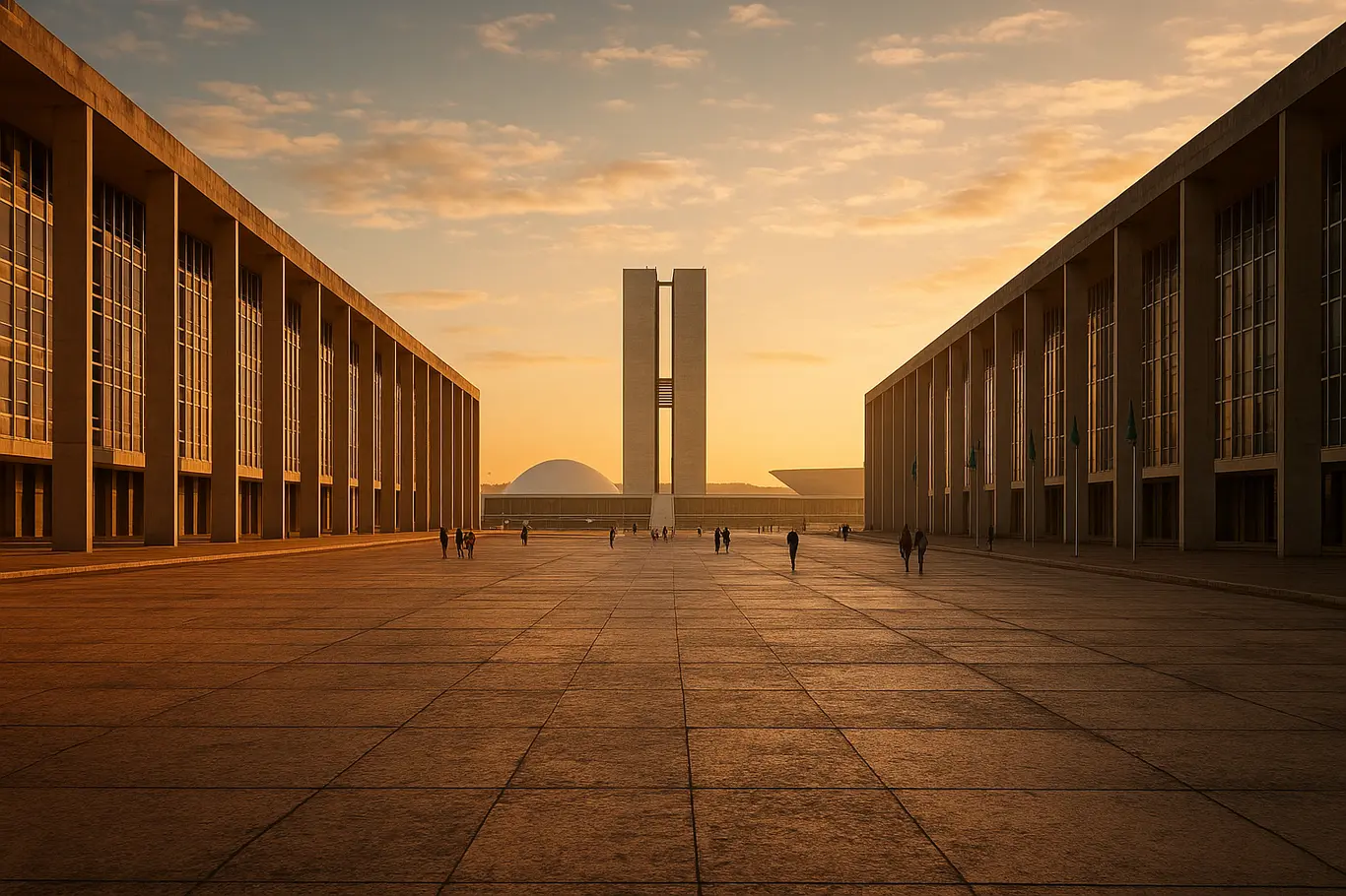 Esplanada dos Ministérios com o Congresso Nacional ao fundo em perspectiva ampla
