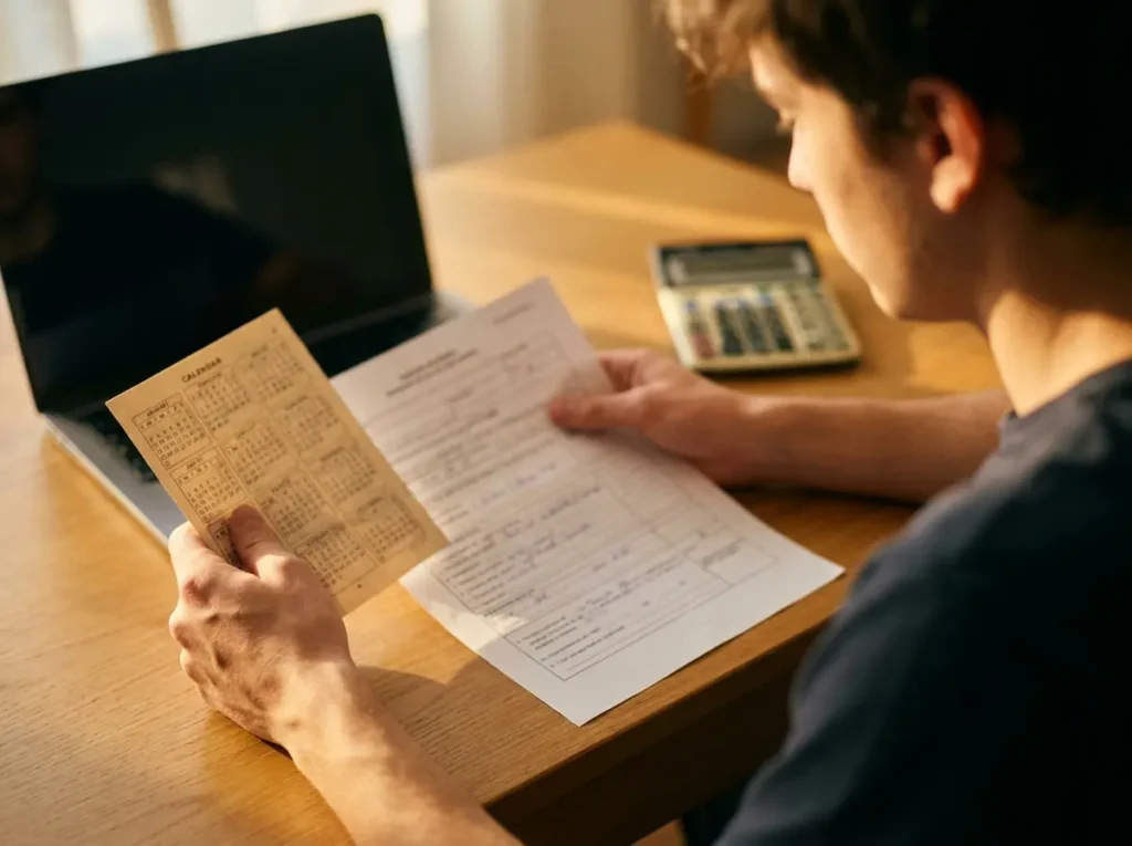 FIES 2026: inscrições 3 a 6 de fevereiro, como não perder o prazo Estudante em 3/4 segurando calendário e formulário sobre mesa com laptop ao fundo