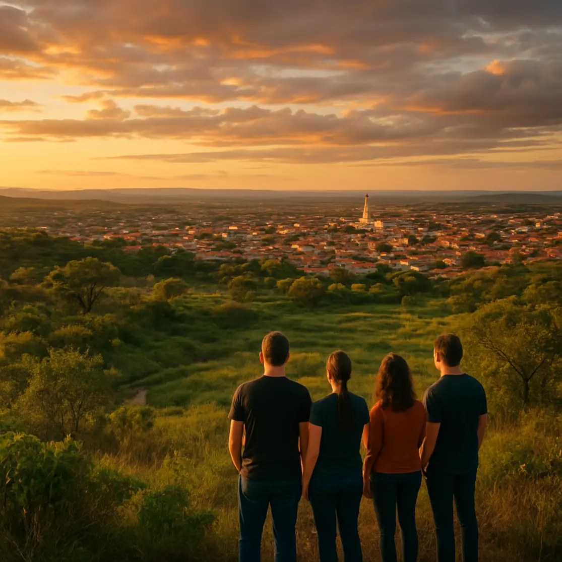 Panorama de Planaltina DF visto de um mirante no cerrado com pessoas de costas