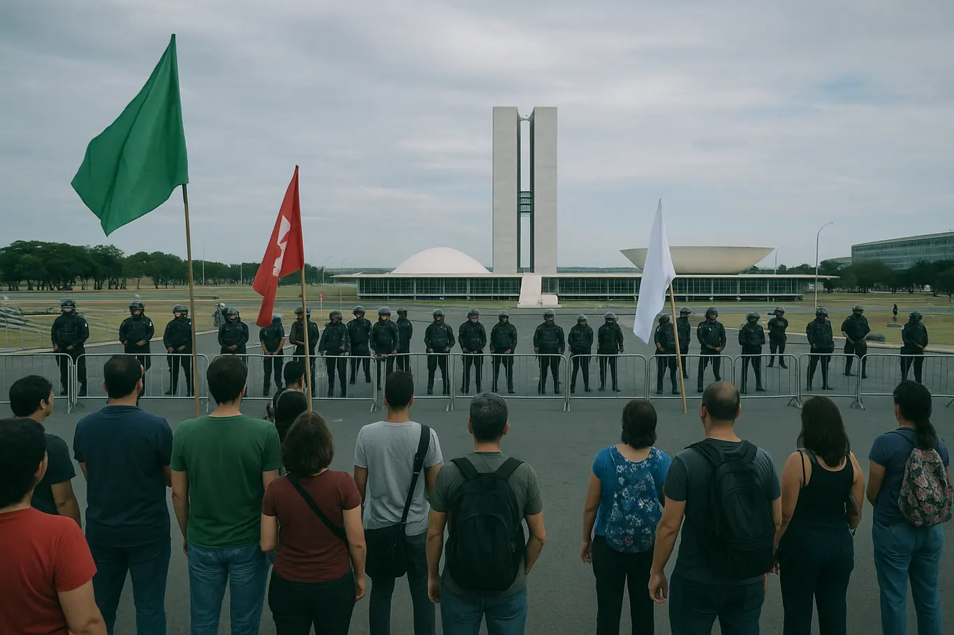 Protesto em frente à Câmara com cordão policial