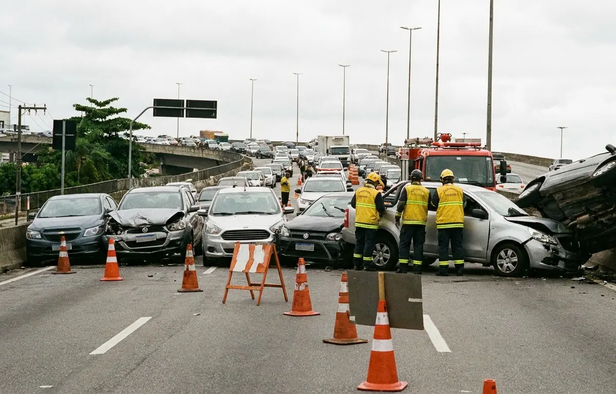 Engavetamento de seis veículos no Viaduto Ayrton Senna