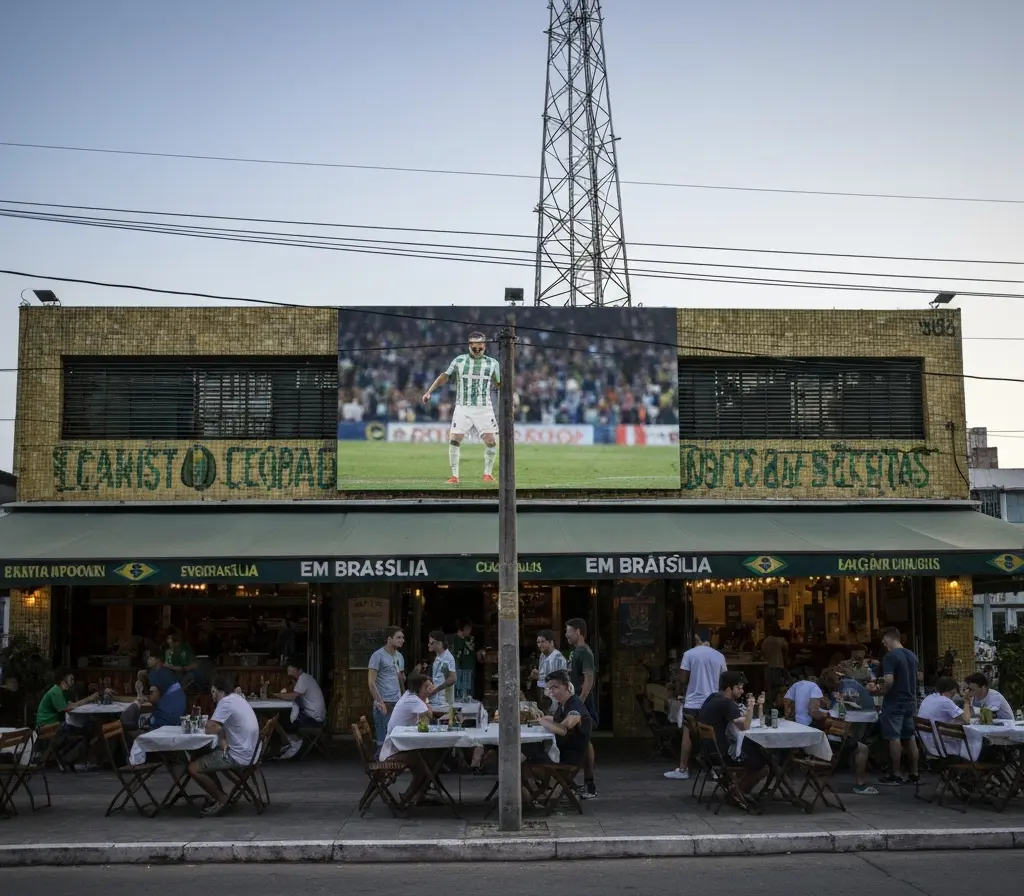 Beirute vira ponto de transmissão da seleção em Brasília e muda rotina do DF Multidão no restaurante em Brasília acompanhando transmissão da seleção, vista externa