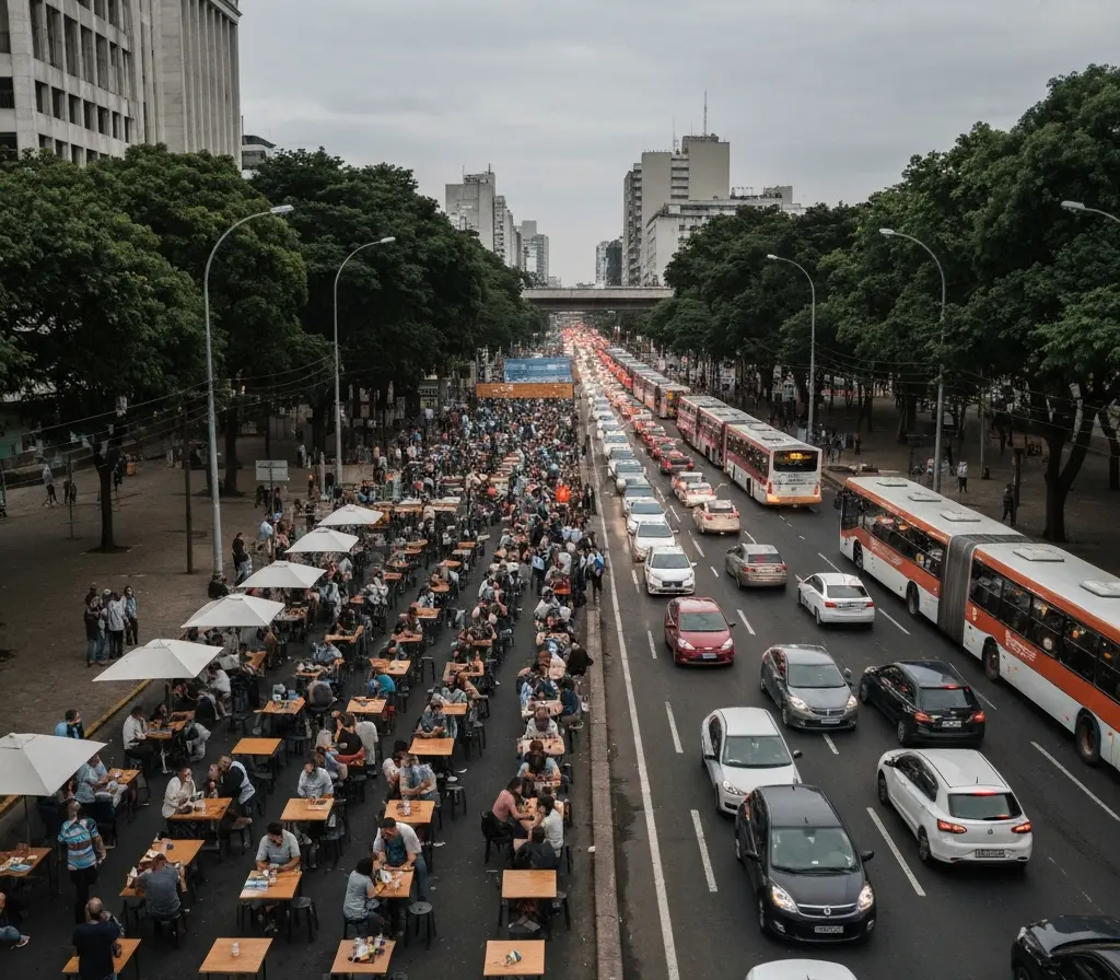 Argentina e França estreiam na copa e mobilizam bares e trânsito em Brasília Calçada de bar cheia e trânsito em Brasília durante estreia Argentina x França, torcedores de costas e carros em fila