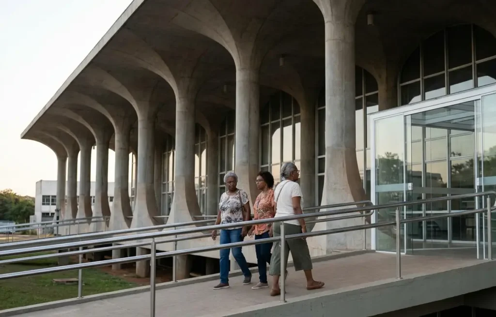Mulheres caminham em direção a centro na Rodoviária do Plano Piloto