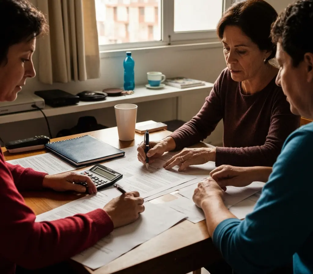 Mais de 107 mil famílias do DF podem reduzir a conta de luz com Cadastro Único Duas pessoas de costas conferindo conta de energia sobre mesa em apartamento