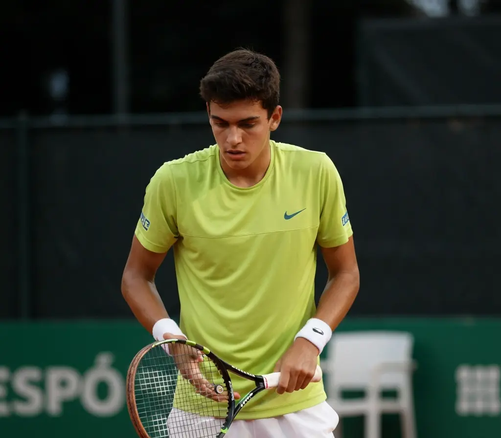 Guto Miguel vence Roland Garros junior e coloca Brasília no mapa do tênis Tenista brasileiro visto de costas com braços erguidos na quadra de saibro, público desfocado