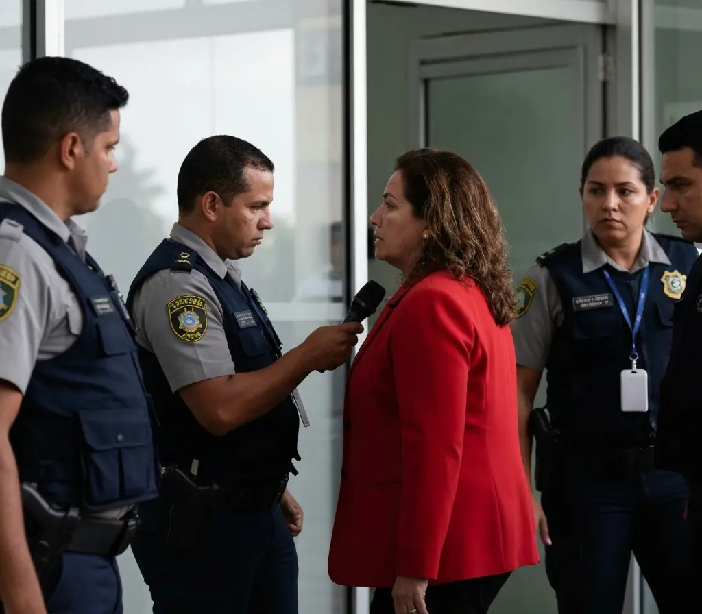 Mamãe Noel vai a júri por matar ‘Papai Noel’ e acende alerta em Brasília Mulher vestida de Mamãe Noel vista de costas algemada, escoltada por agentes diante de prédio público