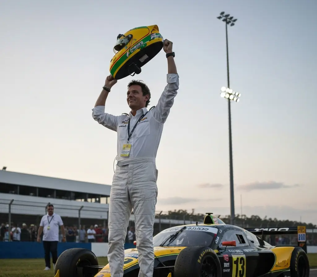 Piloto vence quinto GP seguido em Mônaco, amplia liderança e movimenta Brasília Piloto de costas levantando o capacete no circuito de Mônaco