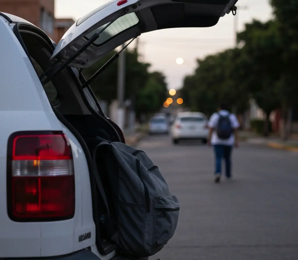 Melissa, 14, desaparece após embarcar em app no DF; família pede ajuda Banco traseiro de carro de aplicativo com mochila escolar no assento, porta aberta