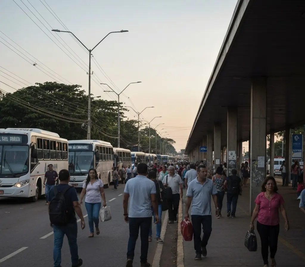 Fim da greve em Planaltina: ônibus voltam, mas lotação e atrasos Terminal rodoviário de Planaltina com filas de passageiros e ônibus retornando, rostos não identificáveis.
