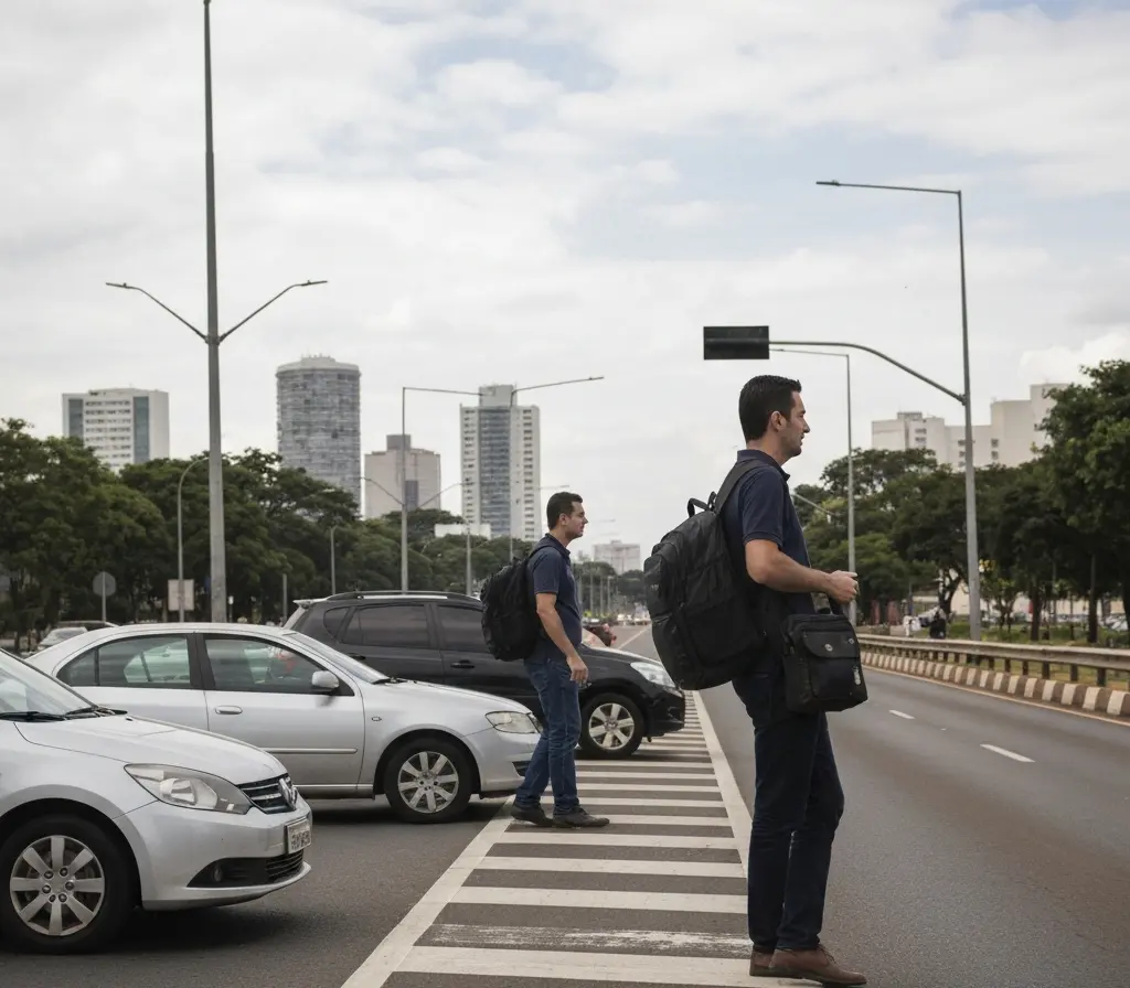 Uber atualiza carros para black e comfort e reduz opções em Brasília Fila de sedãs executivos pretos em ponto de embarque urbano com motoristas de costas