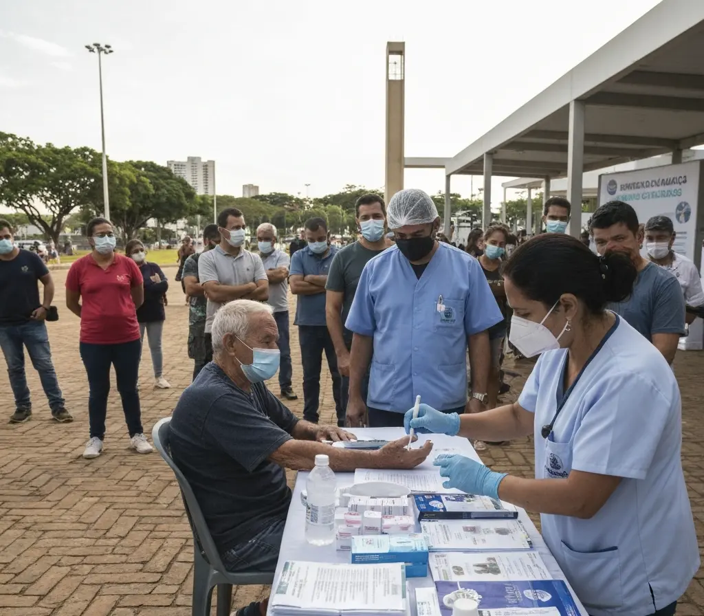 DF terá 19 pontos de vacinação neste sábado e amplia acesso Profissional de saúde aplica vacina em idoso em ponto de vacinação ao ar livre no DF