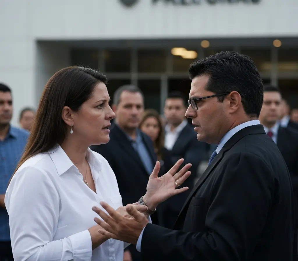 Advogado que discutiu com agente do Detran-DF tem medida protetiva e gera debate Discussão entre advogado e agente em frente a prédio público, rostos não identificáveis