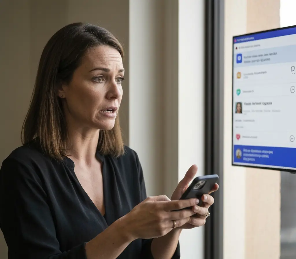Luciana Gimenez reage com palavrões e acende debate sobre assédio em Brasília Mulher de costas gesticulando com smartphone em ambiente interno, rosto não identificável.